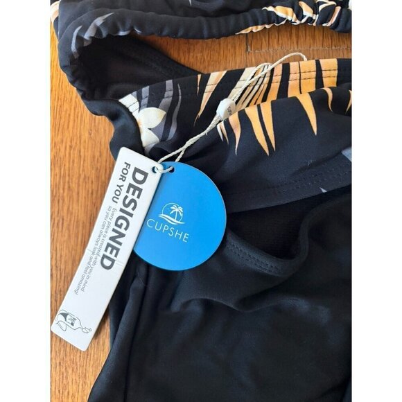 NWT Cupshe Womens Size XS Black Floral One Piece Swimsuit Cut Out - Picture 5 of 6